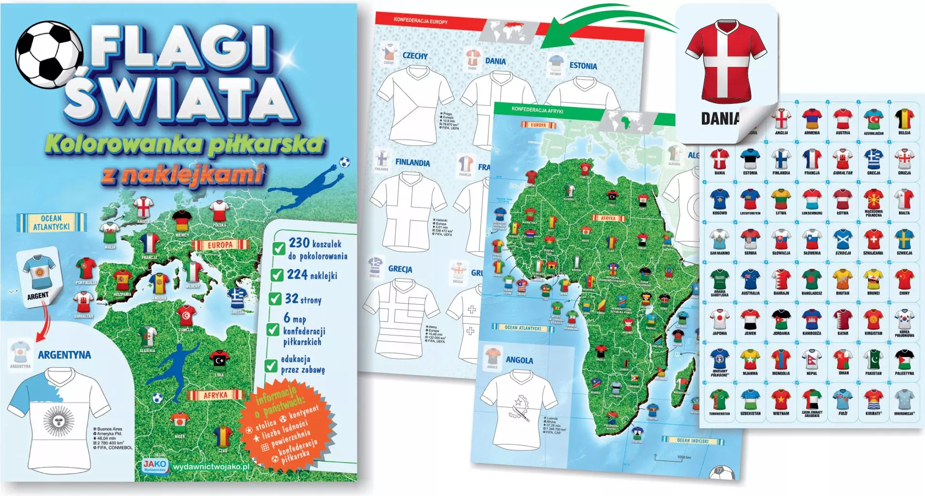 Flagi świata. Kolorowanka piłkarska z naklejkami - Książki