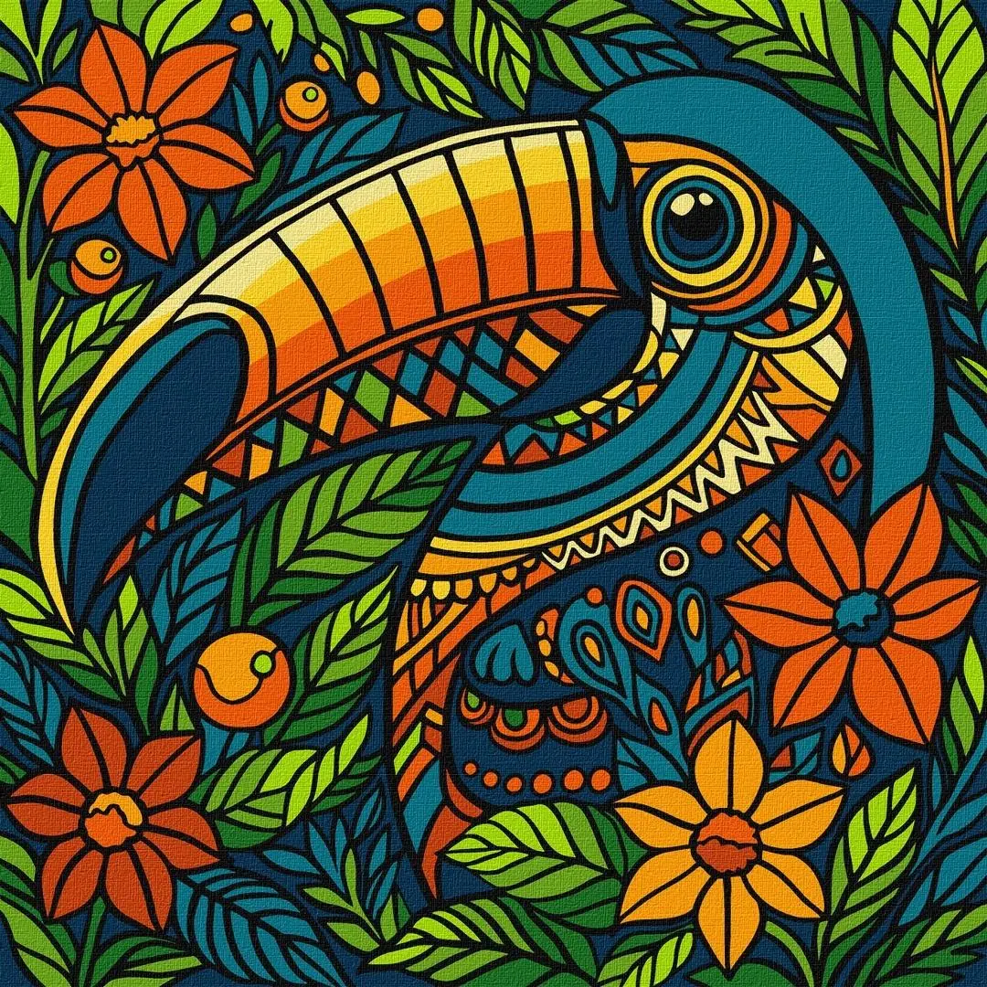 Malowanie po numerach - Witraż. Tukan 30x30cm