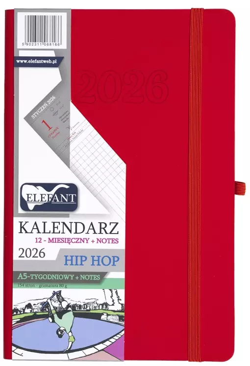 Kalendarz książkowy 2026 A5 tygodniowy Hip hop, czerwony - Książki