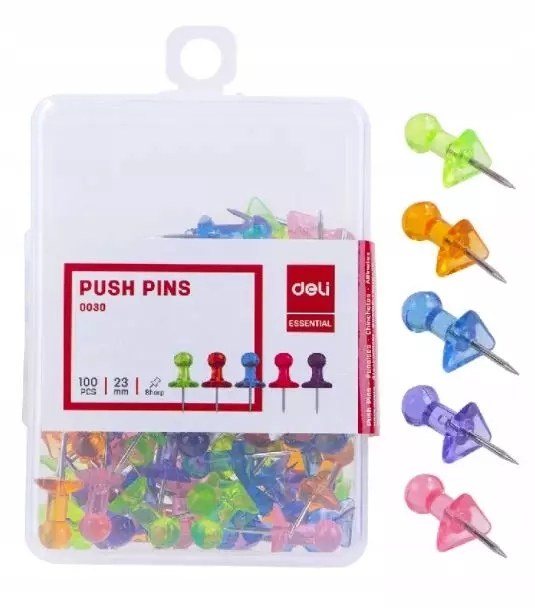 Pinezki kolorowe Deli 100 sztuk - Papiernicze i szkolne