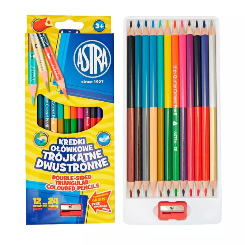 Kredki ołówkowe trójkątne, dwustronne (24 kolory) - Papiernicze i szkolne