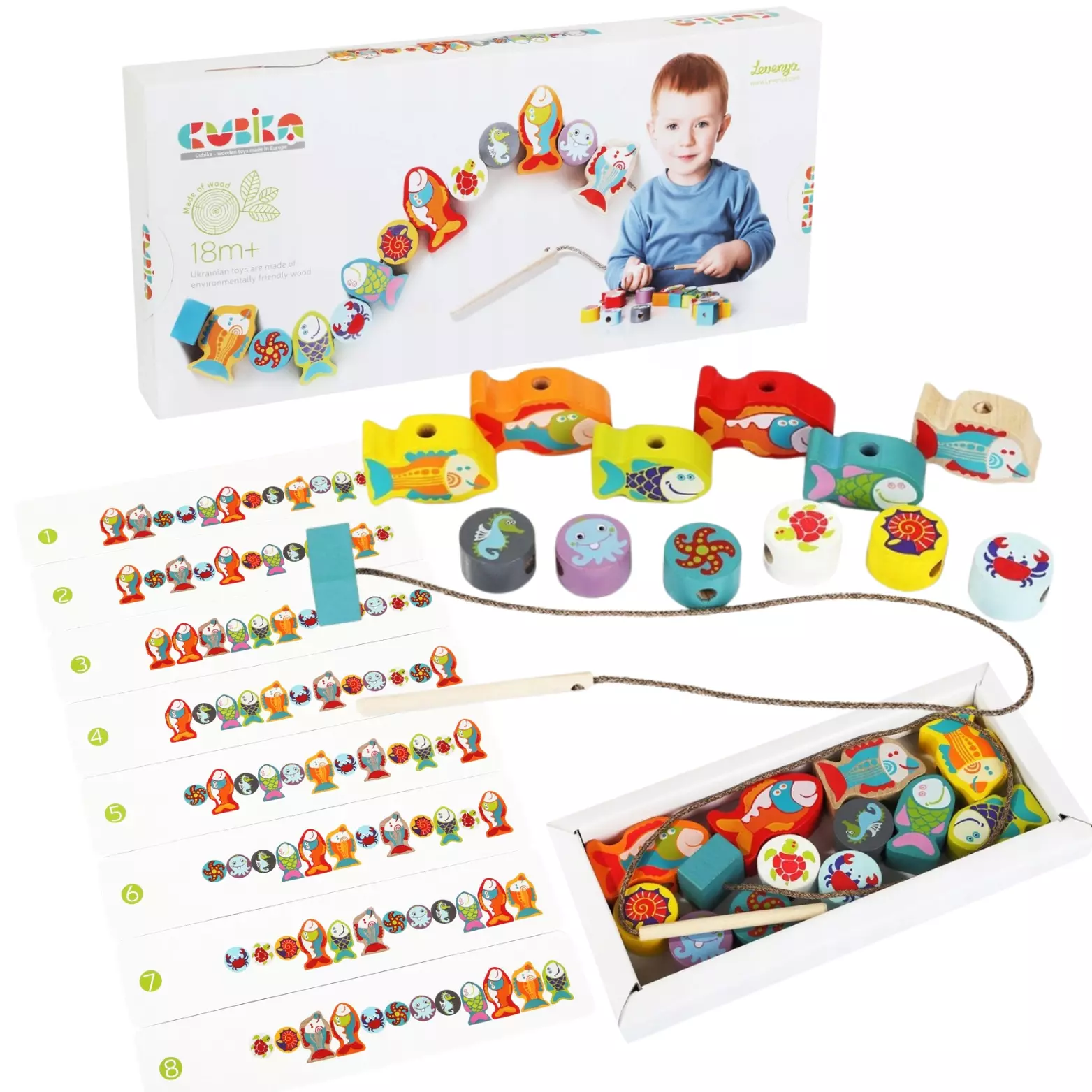 Klocki do nawlekania, rybki