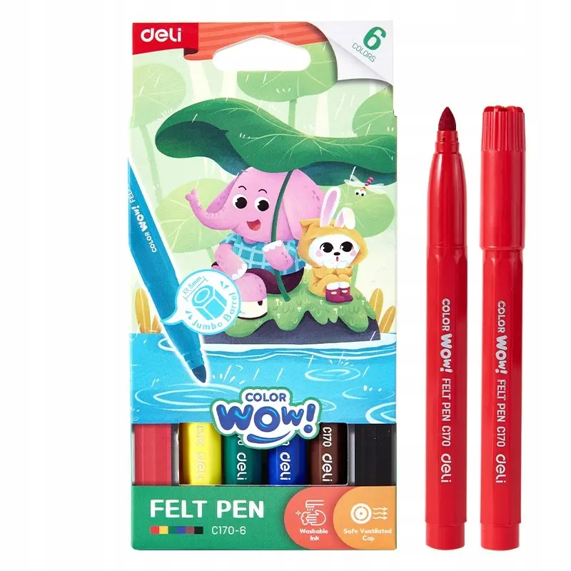Flamastry Jumbo seria Color WOW 6 kolorów DELI - Papiernicze i szkolne