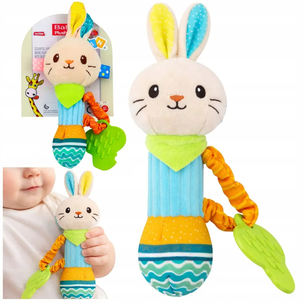 Pluszowa Grzechotka Zajączek Z Gryzakiem i Piszczałką Dla Niemowlą - Zabawki