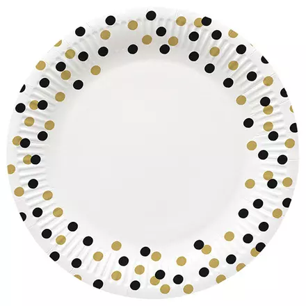 Talerzyki papierowe 23 cm, złoto-czarne confetti (8 sztuk) - Papiernicze i szkolne