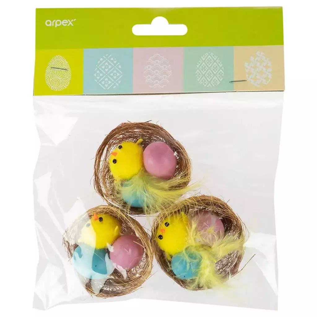 Kurczak w gniazdku z kolorowymi jajkami 3szt - Papiernicze i szkolne