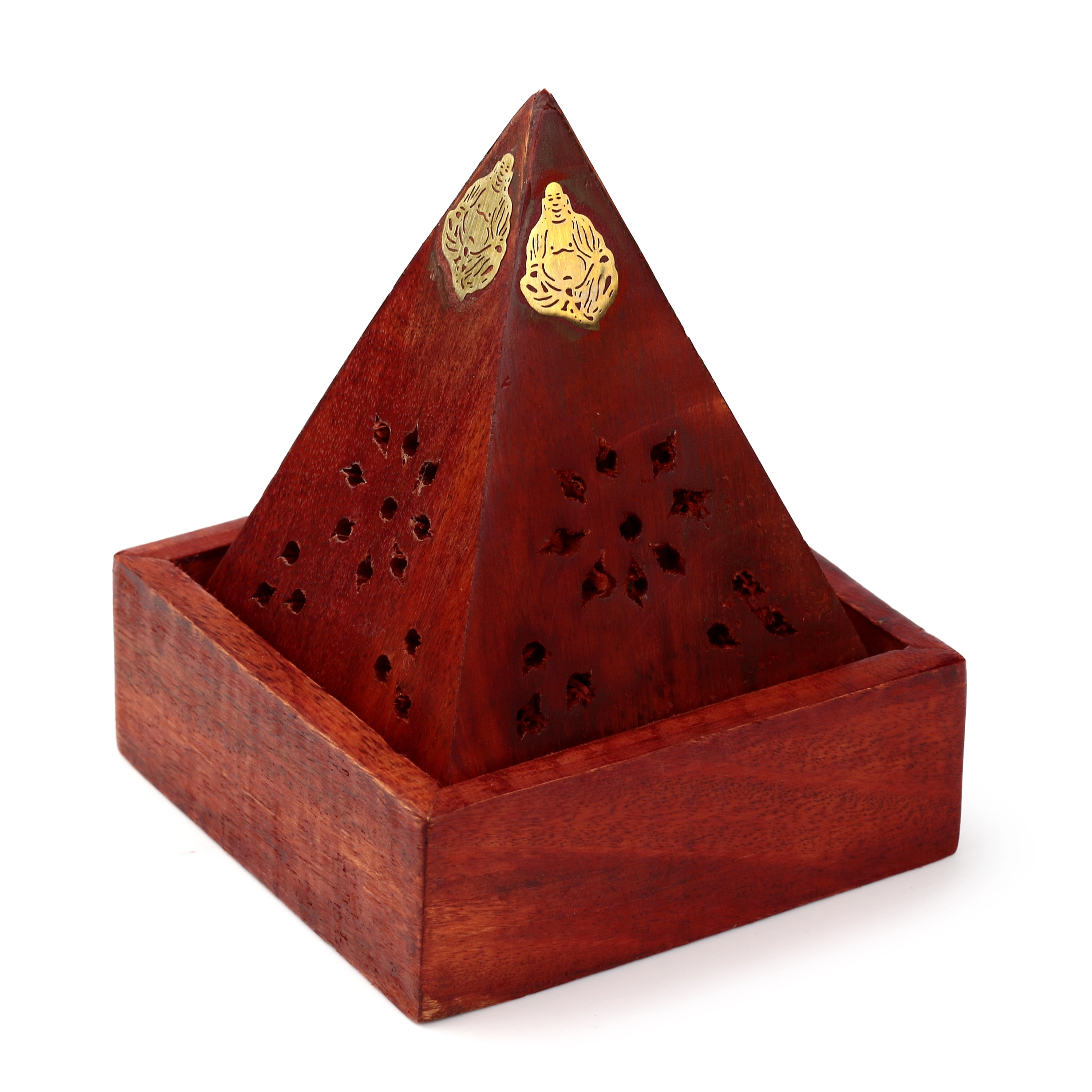 Pudełko z drzewa mango na kadzidełko stożkowe sztukateria Budda - Mama i dziecko