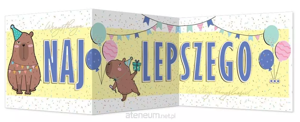 Karnet B6 urodzinowy, składany. Kapibara - Papiernicze i szkolne