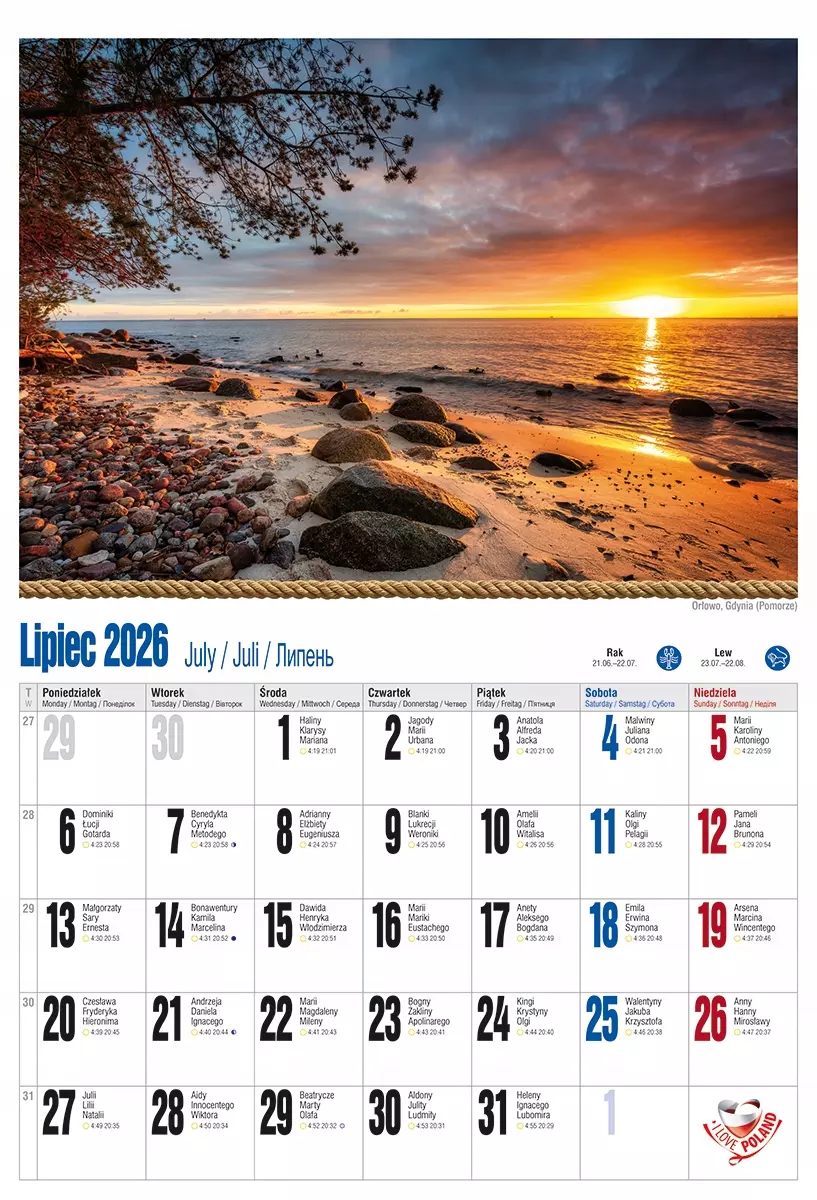 Calendrier 2026 Polonais - Format 32 X 50 Cm, Vue De Pologne, Calendrier Murial Simple Page