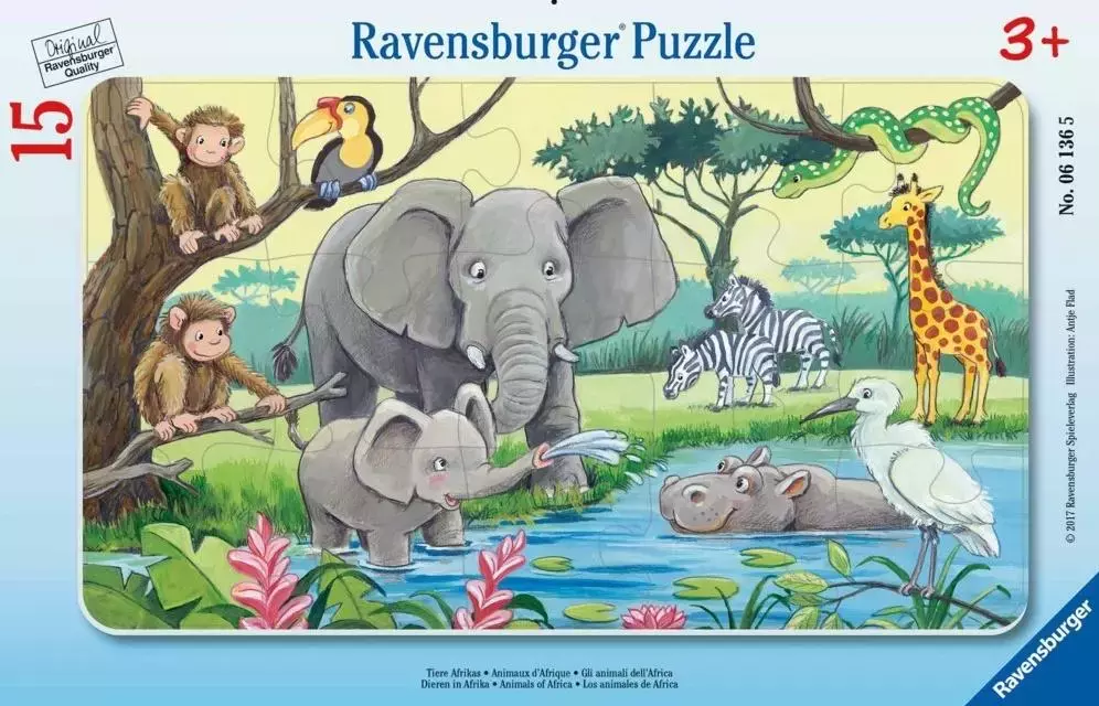 Puzzle ramkowe 15 elementów. Afrykańskie zwierzęta