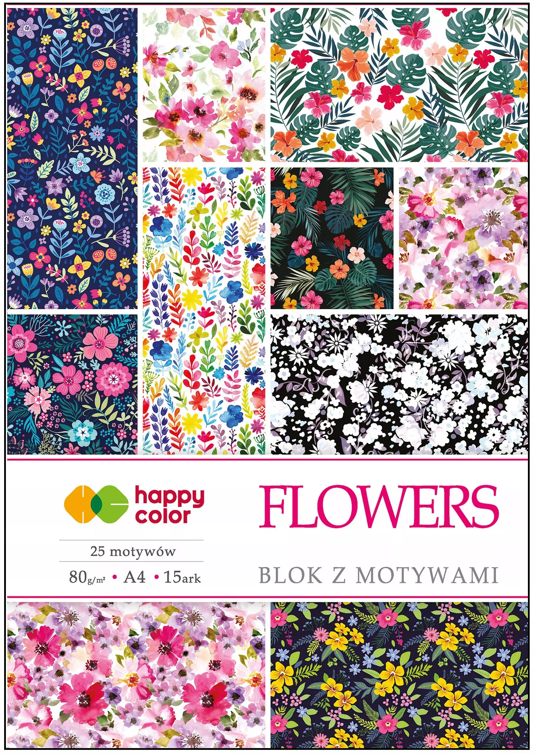 Blok z motywami Flowers A4/15K 80g HAPPY COLOR - Papiernicze i szkolne