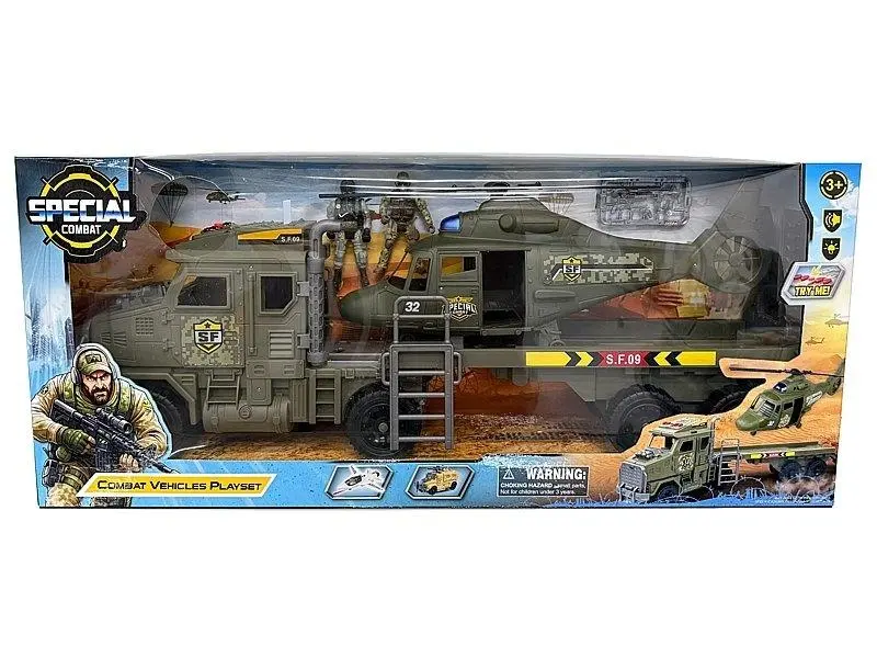 Auto wojskowe z lawetą i śmigłowcem - Zabawki