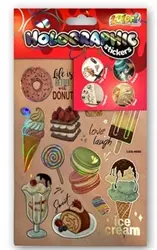 SAMOPRZYLEPNE NAKLEJKI DEKORACYJNE Z HOLOGRAFICZNYM EFEKTEM SŁODYCZE CIASTA - Papiernicze i szkolne