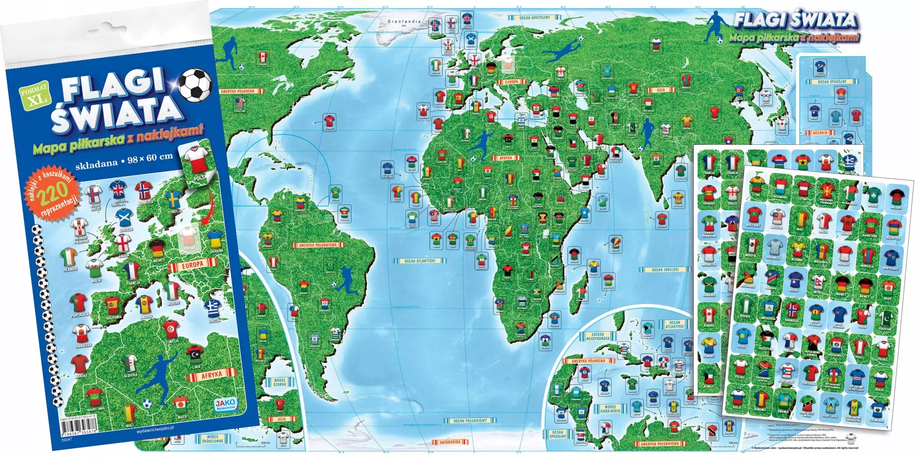 Flagi świata. Mapa piłkarska z naklejkami - Książki