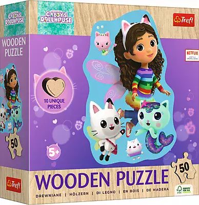 Puzzle drewniane 50 elementów. Koci Domek Gabi. Wesoła Gabby - Puzzle