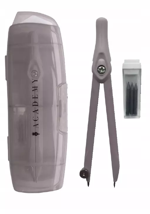 Cyrkiel szkolny w etui z rysikami zgaszony róż Academy Interdruk - Papiernicze i szkolne