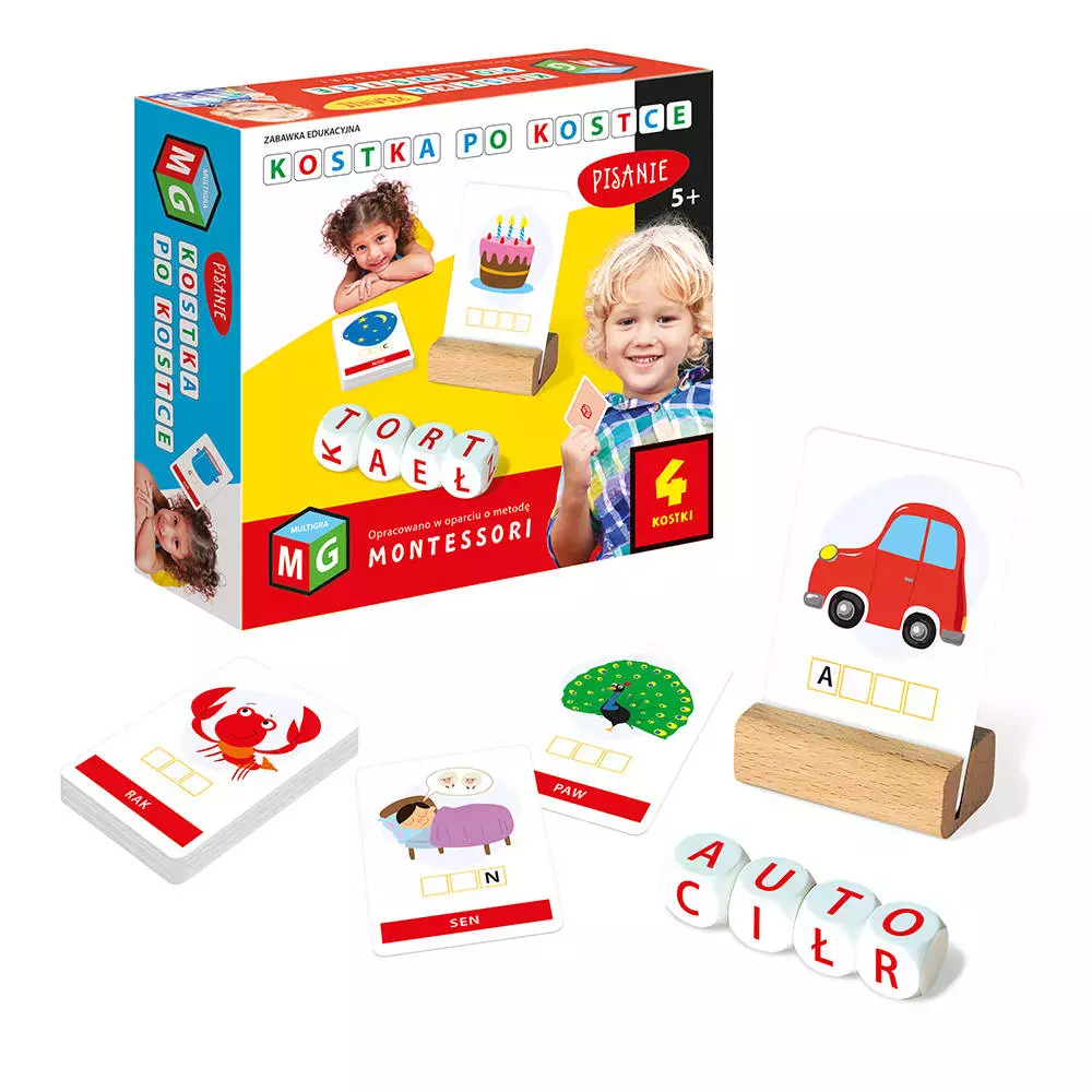 Montessori. Zabawka edukacyjna Kostka po kostce - pisanie, 4 kostki - Gry