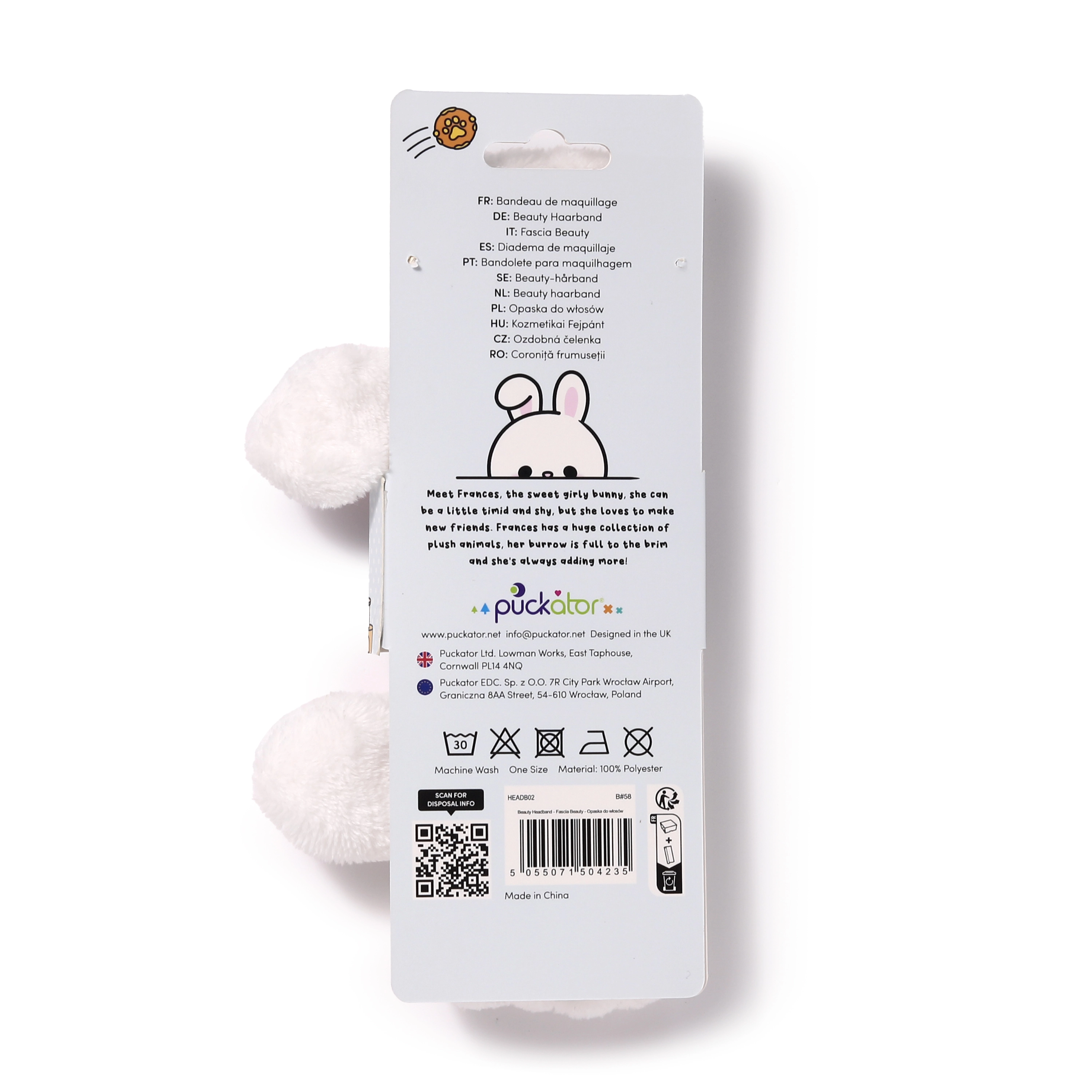 Pluszowa opaska do makijażu królika Adoramals Frances - Zabawki