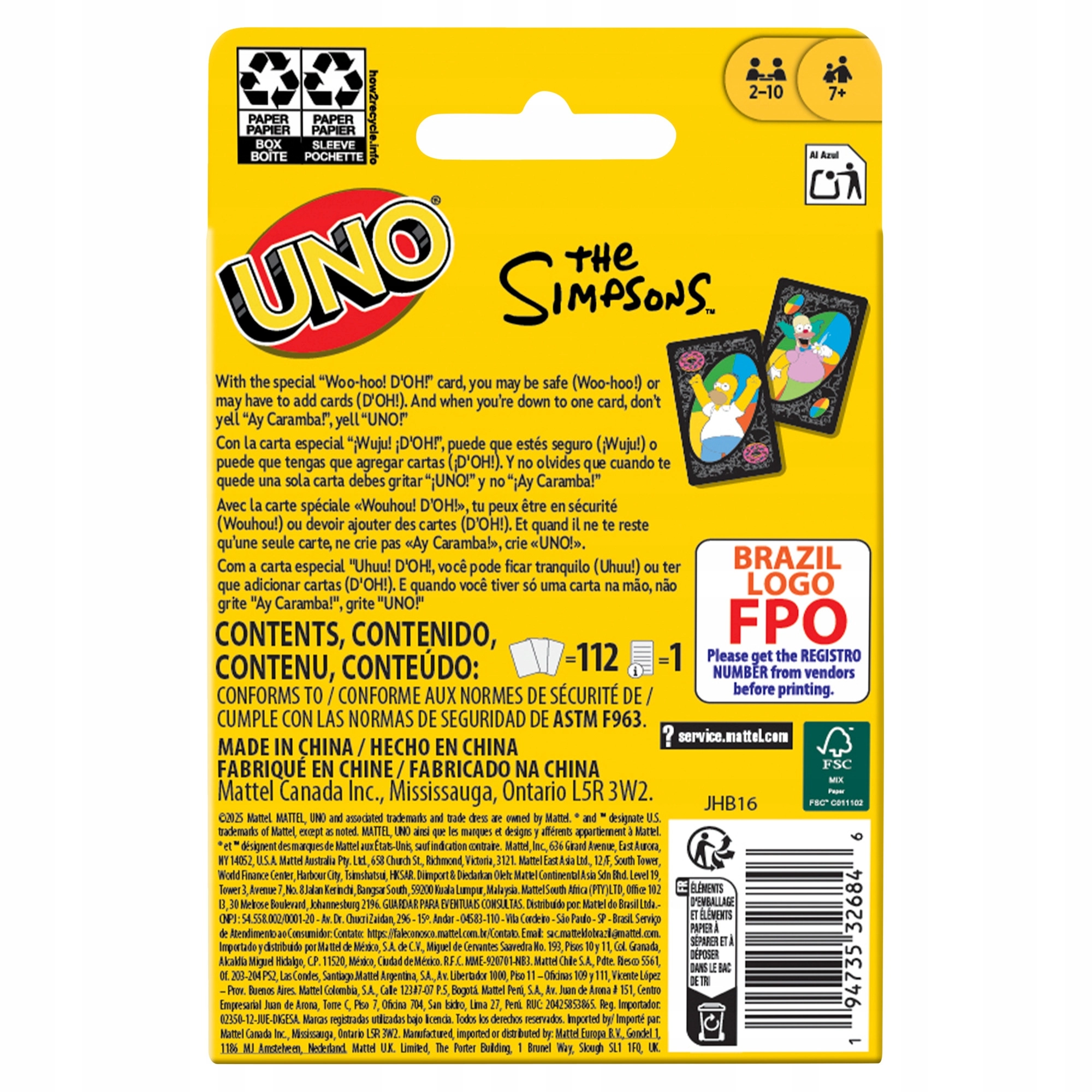 UNO Simpsonowie Gra karciana Mattel Games - Gry