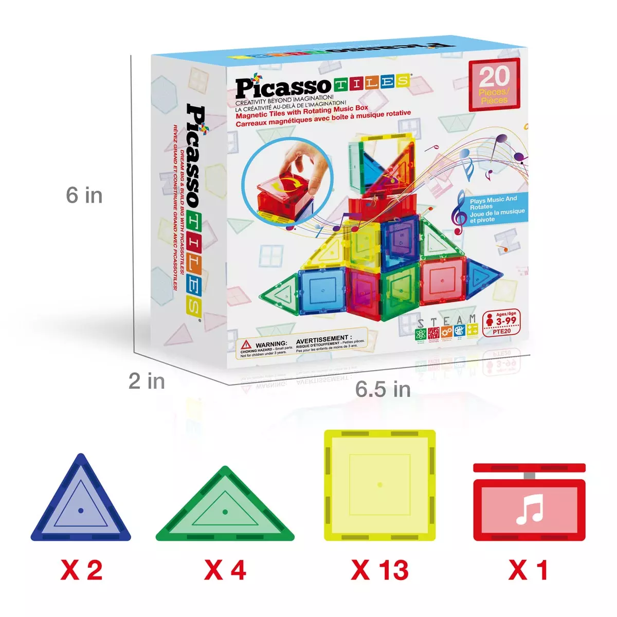 PICASSO Muzyczny Zestaw 20 Elementów, klocki magnetyczne - Zabawki