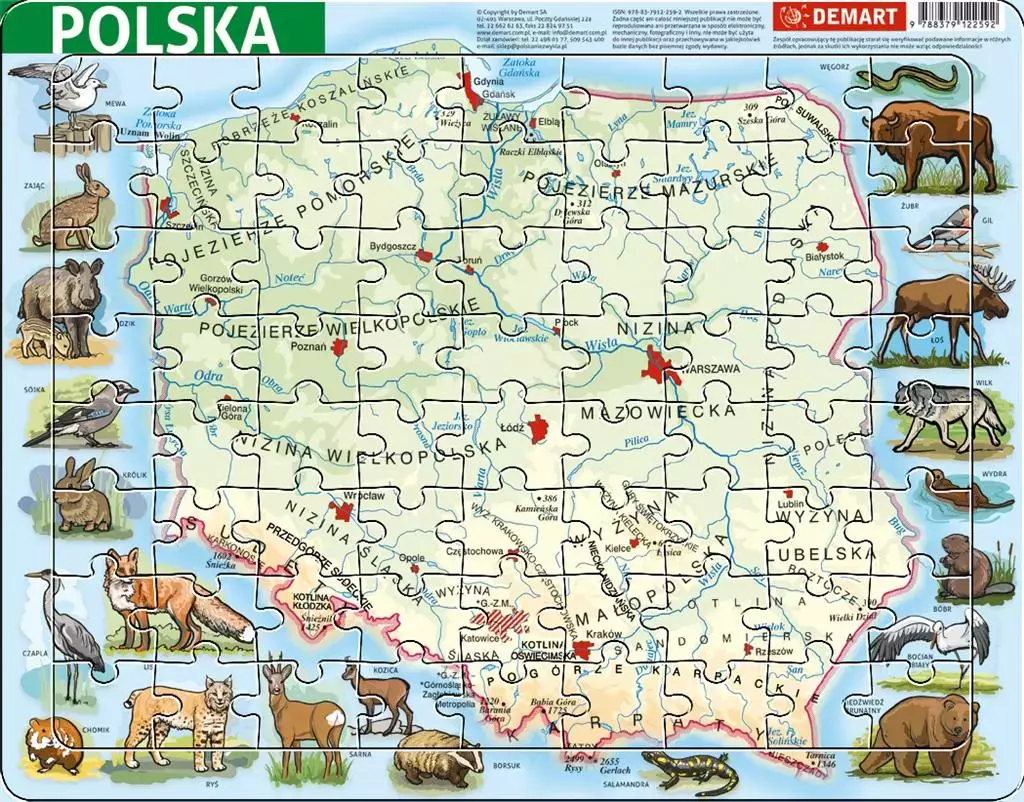 Puzzle ramkowe 72 elementy. Mapa fizyczna Polski - Puzzle
