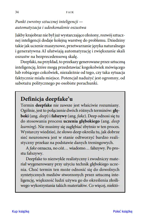 Faik. Sztuczna inteligencja w służbie fałszywej rzeczywistości. Jak przetrwać w epoce cyfrowych oszustw - Książki