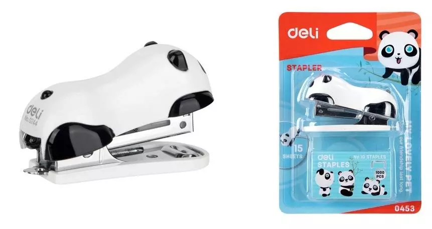 Zszywacz do 15 kartek zszywki 10 panda biały DELI - Papiernicze i szkolne