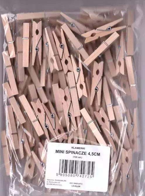 Klamerki mini spinacze 4,5cm 100szt - Papiernicze i szkolne