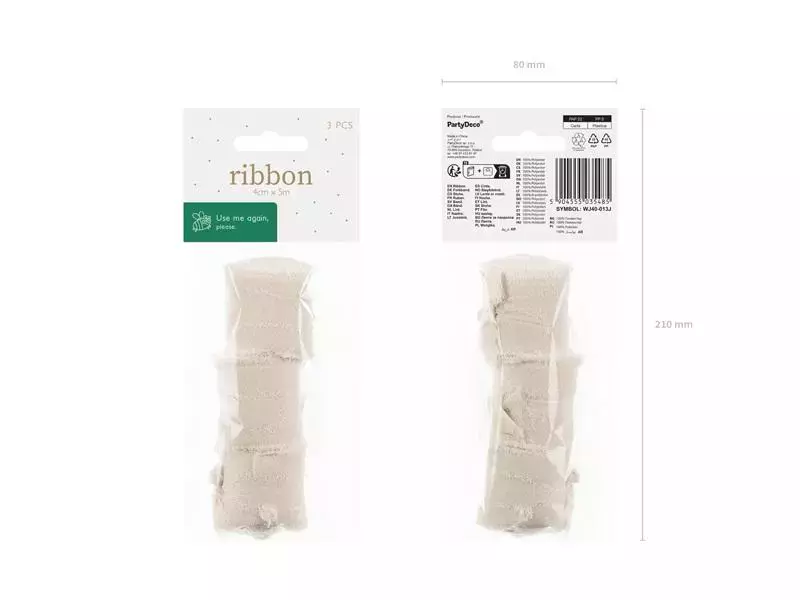 Wstążka szyfonowa jasny beż 40mm/5m 3szt - Papiernicze i szkolne