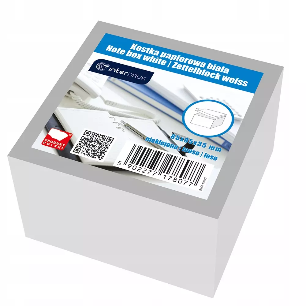 Kostka papierowa biała 85x85x35 mm nieklejona - Papiernicze i szkolne
