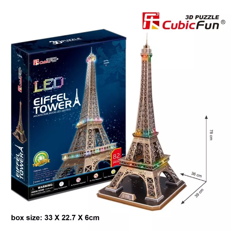 Puzzle 3D. Francja. Wieża Eiffla (podświetlana) - Puzzle