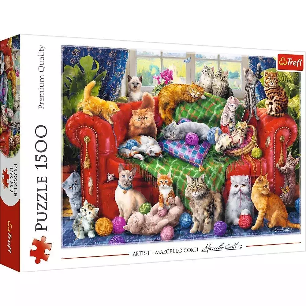 Puzzle 1500 elementów. Kociaki na sofie - Puzzle