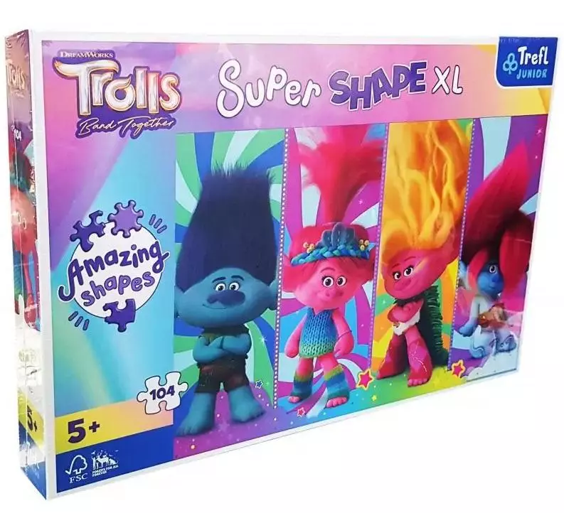 Puzzle 104 Super Shape XL Zabawy z Trollami TREFL - Trefl