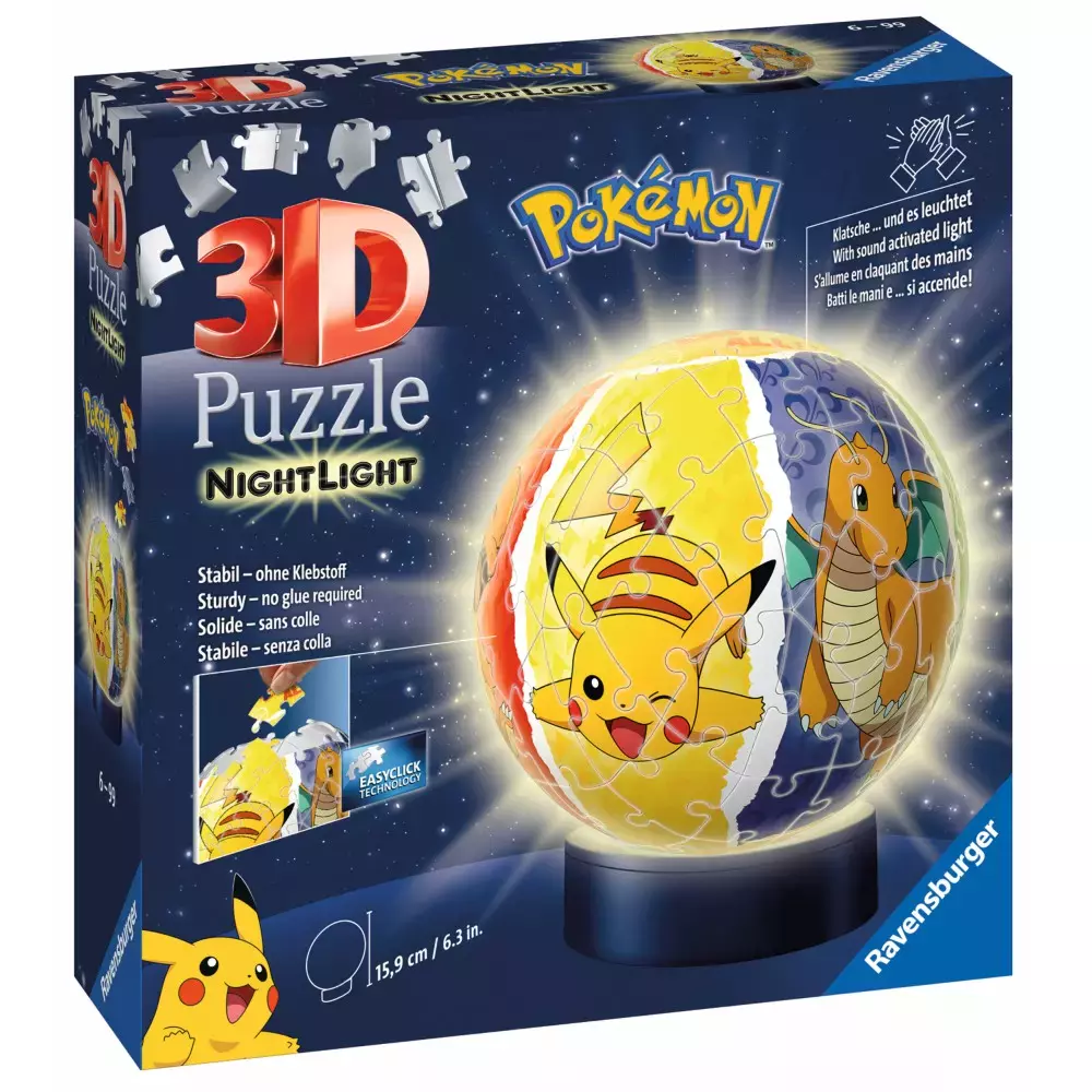 Puzzle 3D 72 elementy. Świecąca kula: Pokemon