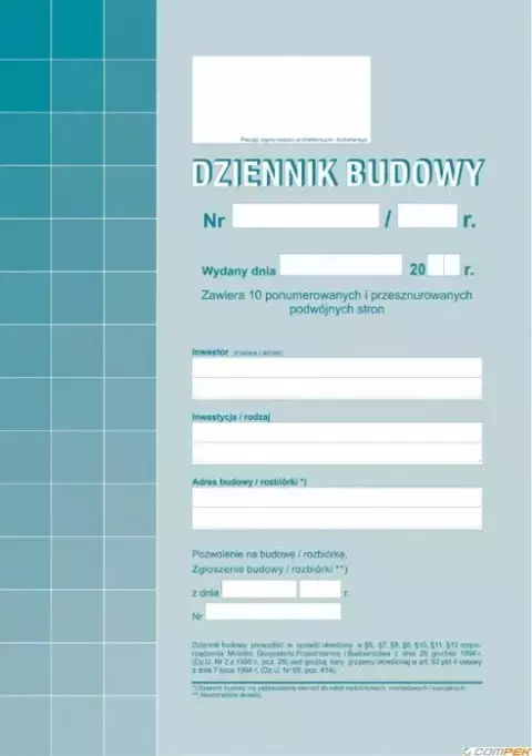 Dziennik budowy A4 - Papiernicze i szkolne