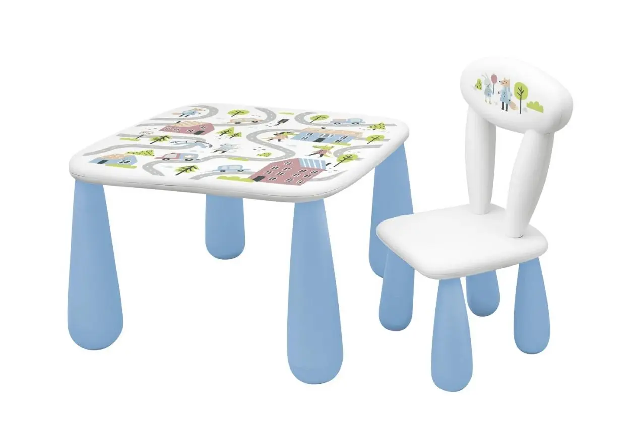 Stolik + krzesełko Luna Town biały, niebieski - Mama i dziecko