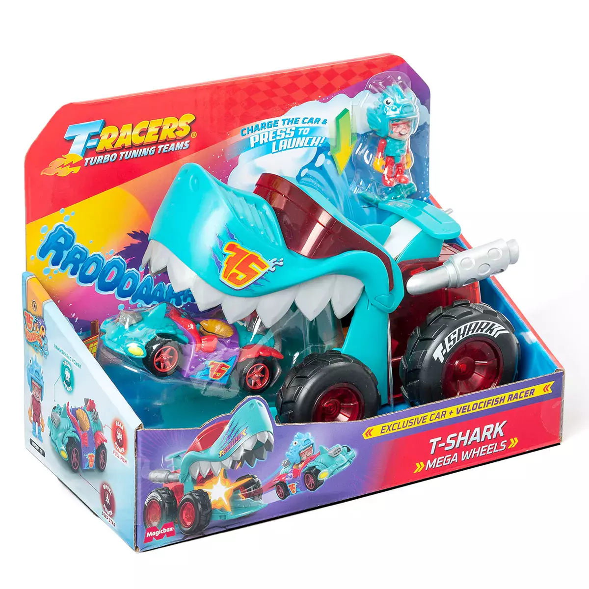 T-Racers. Mega Wheels T Shark, pojazd i figurka - Zabawki