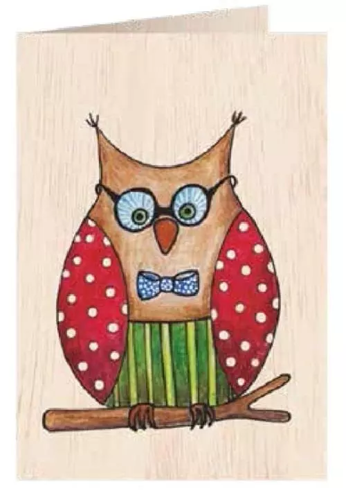 Karnet drewniany C6 + koperta Sowa - Książki