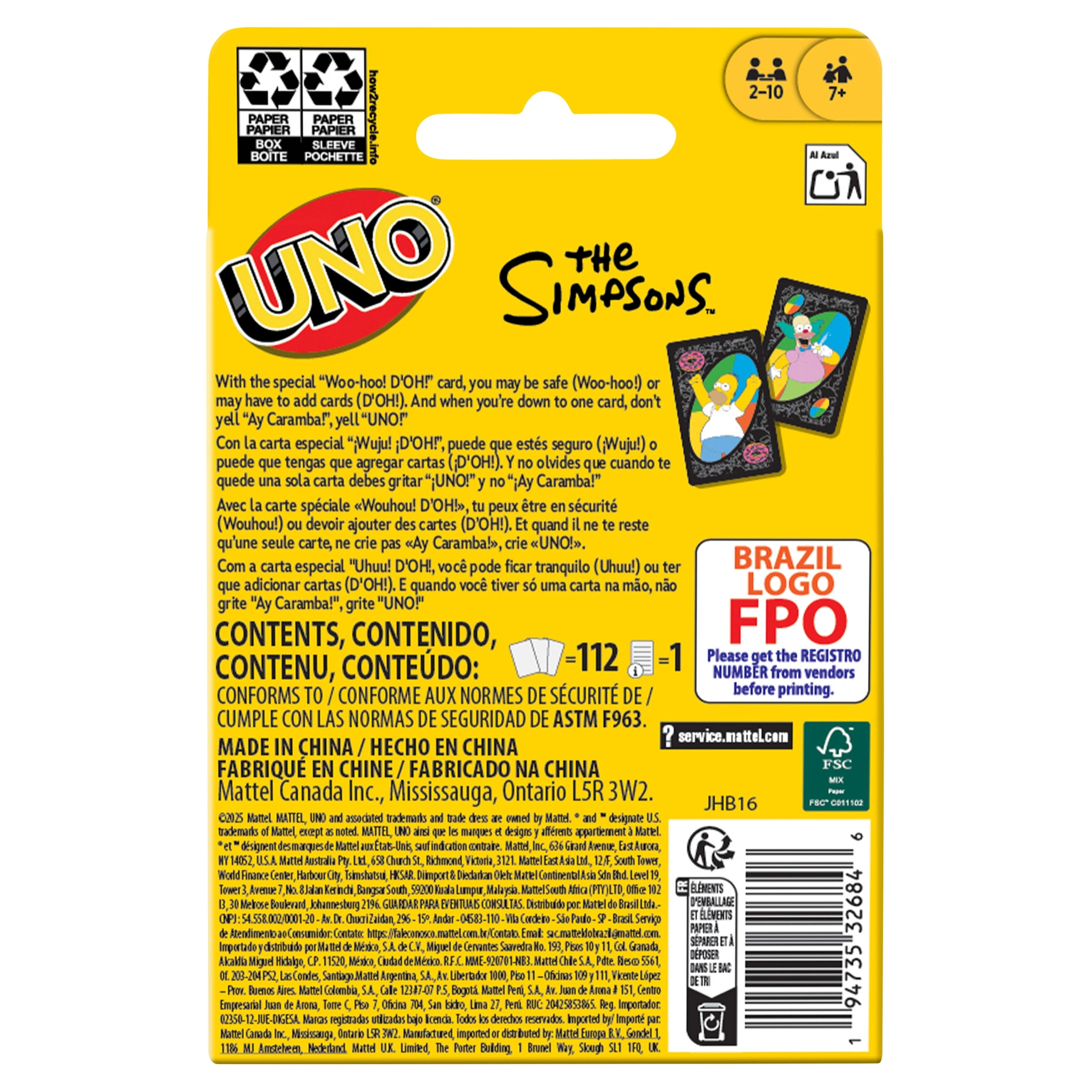 UNO Simpsonowie Gra karciana Mattel Games - Gry