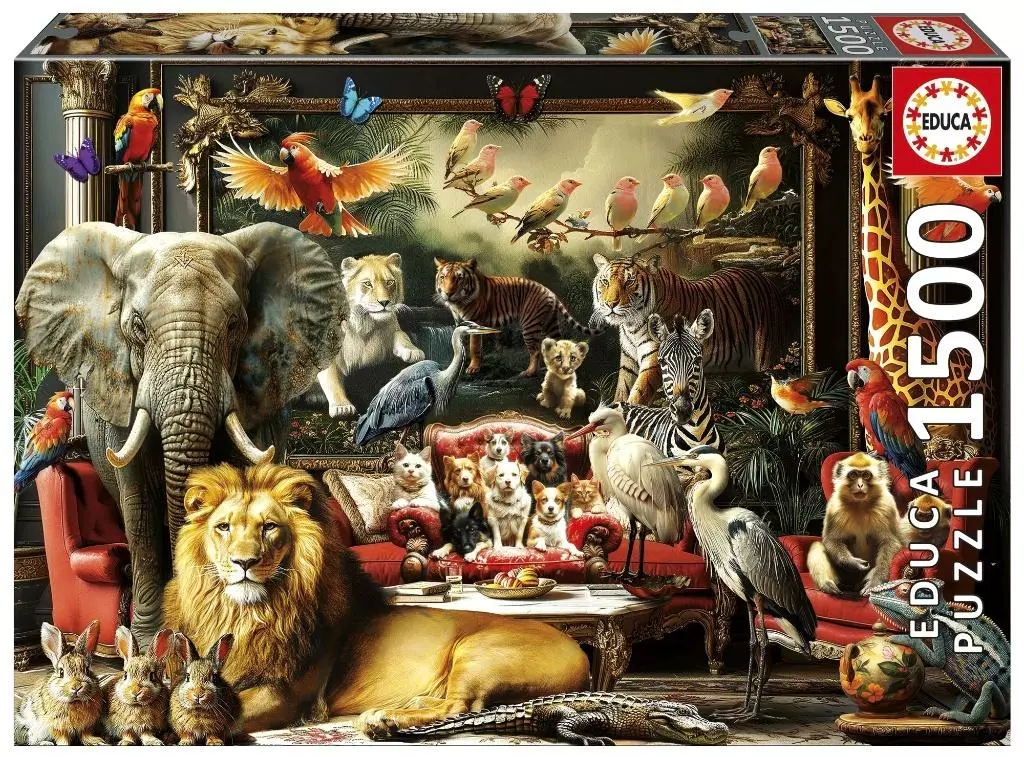Puzzle 1500 elementów. Zwierzęta w salonie