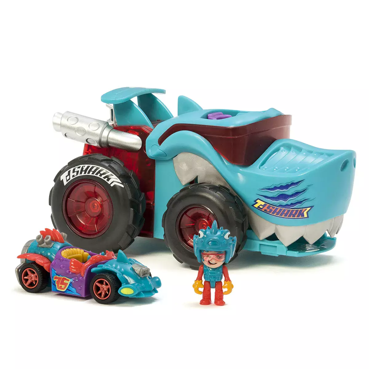 T-Racers. Mega Wheels T Shark, pojazd i figurka - Zabawki