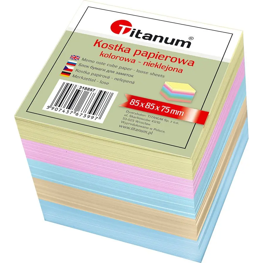 Kostka papierowa nieklejona duża mix [mm:] 85x85x 75 Titanum - Papiernicze