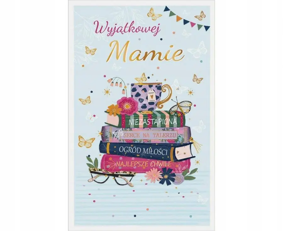 Kartka na Dzień Matki, filiżanka i ksiązki - Papiernicze i szkolne