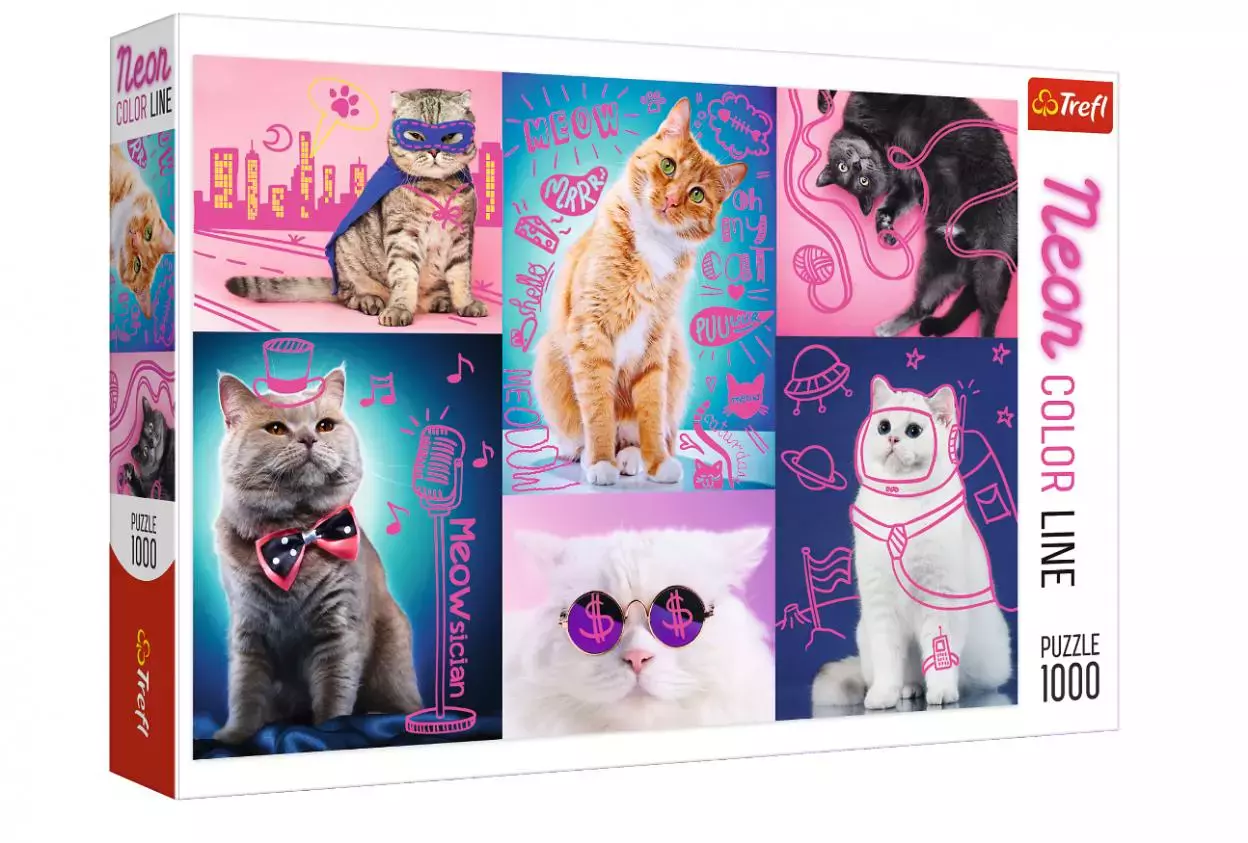 Puzzle 1000 elementów. Super cats, neonowe - Puzzle