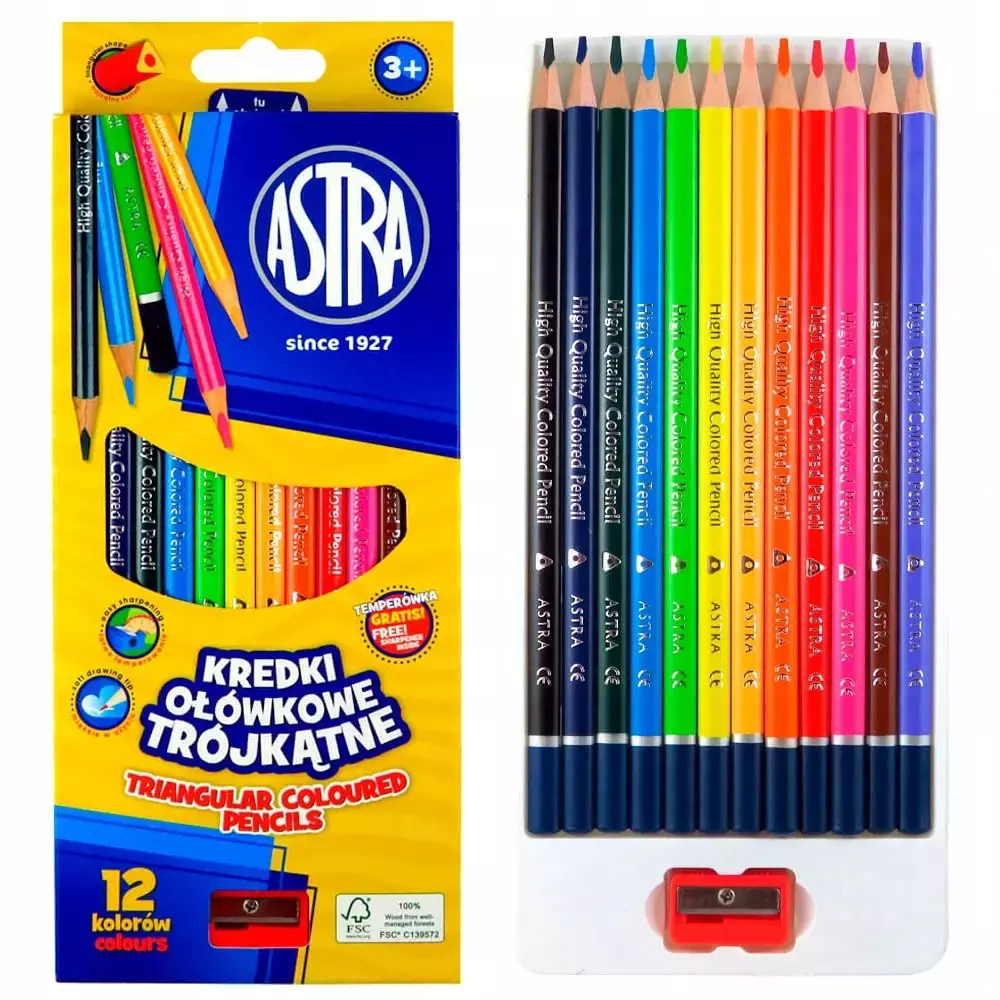 Kredki ołówkowe trójkątne (12 kolorów) - Papiernicze i szkolne