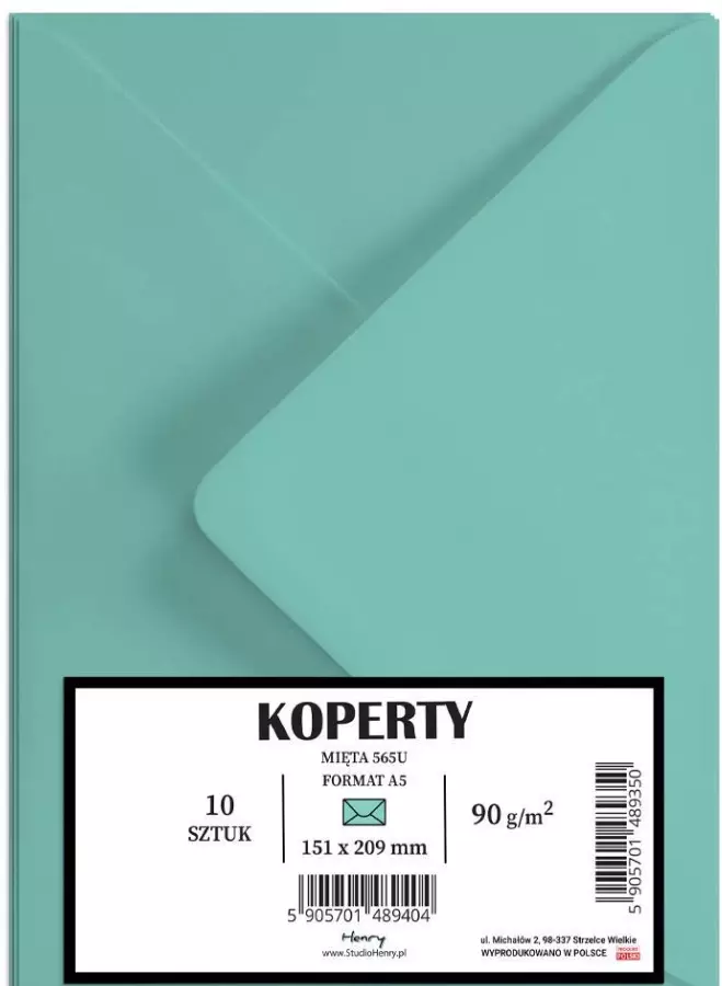 Koperty A5, miętowe (10 sztuk) - Papiernicze i szkolne
