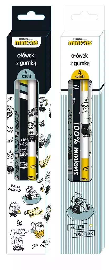 Ołówek z gumką 4szt Minionki - Papiernicze i szkolne