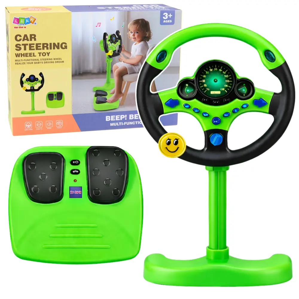 Kierownica Interaktywna Na Stojaku Z Pedałami Światła Dźwięki Zielona - Zabawki