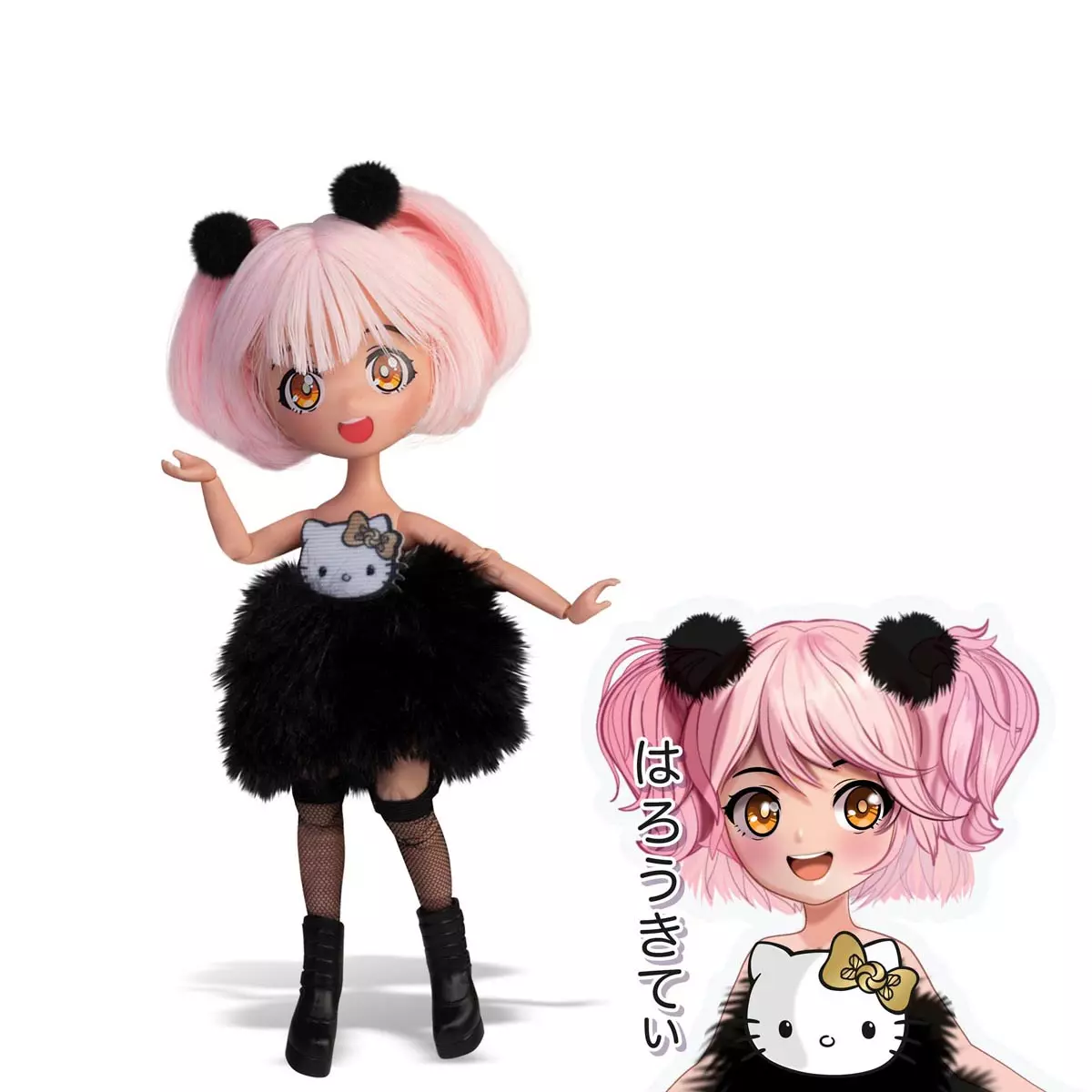 MANGA HELLO KITTY Różowa, lalka, 19.5 cm - Zabawki