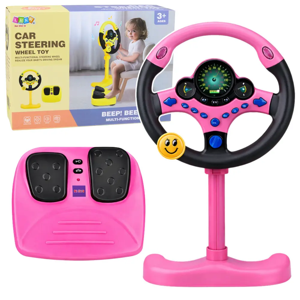 Kierownica Interaktywna Na Stojaku Z Pedałami Światła Dźwięki Różowa - Zabawki